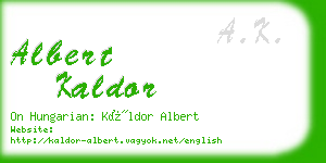 albert kaldor business card